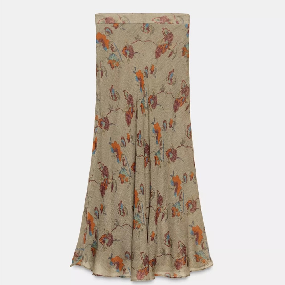 Zara ZW Collection Floral Wool Skirt XS